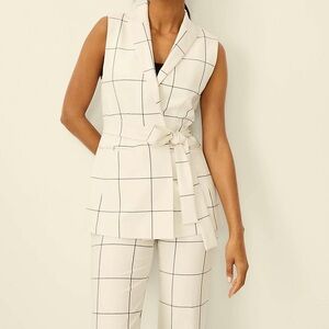 Windowpane Long Belted Vest